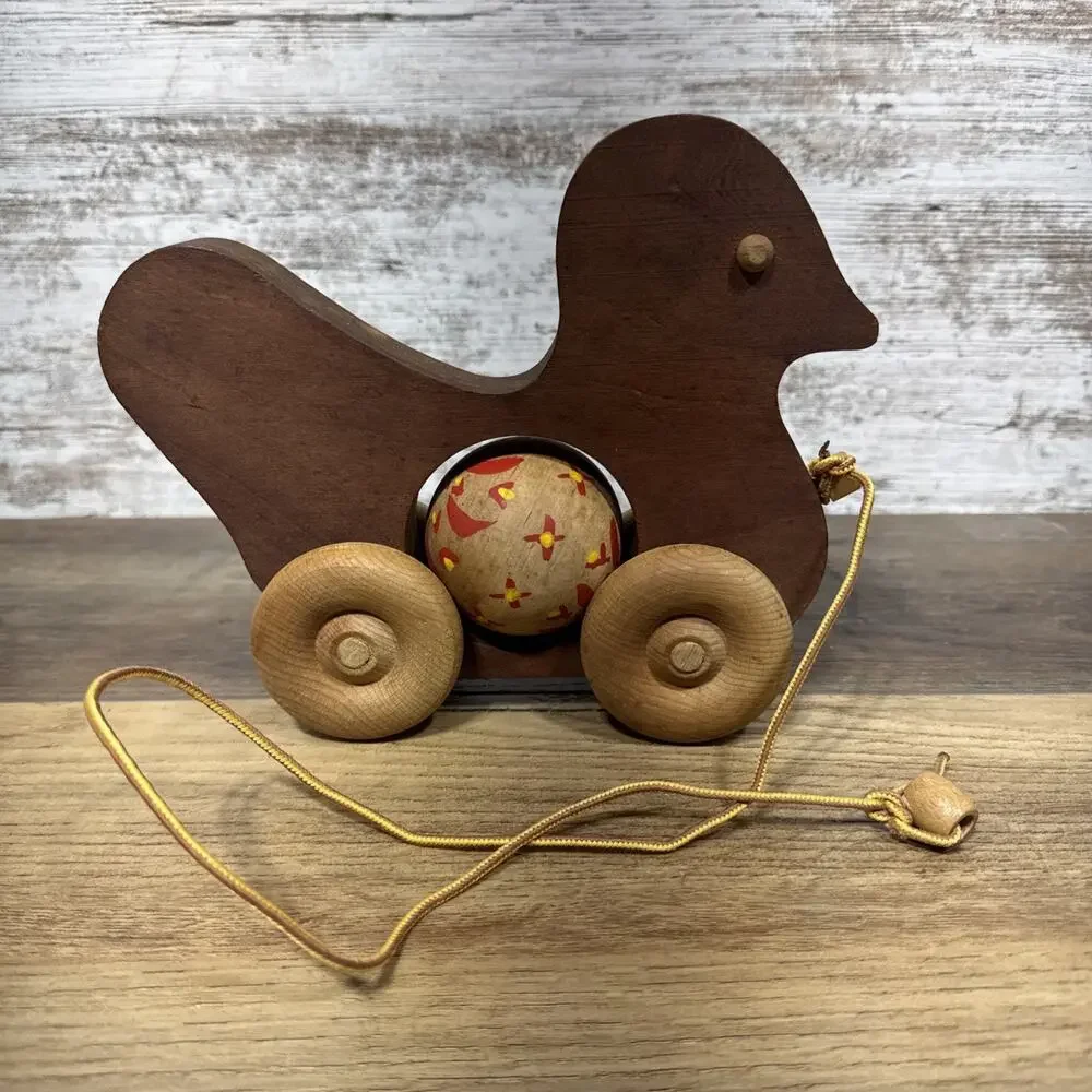 Wooden bird Duck Hand painted pull toy